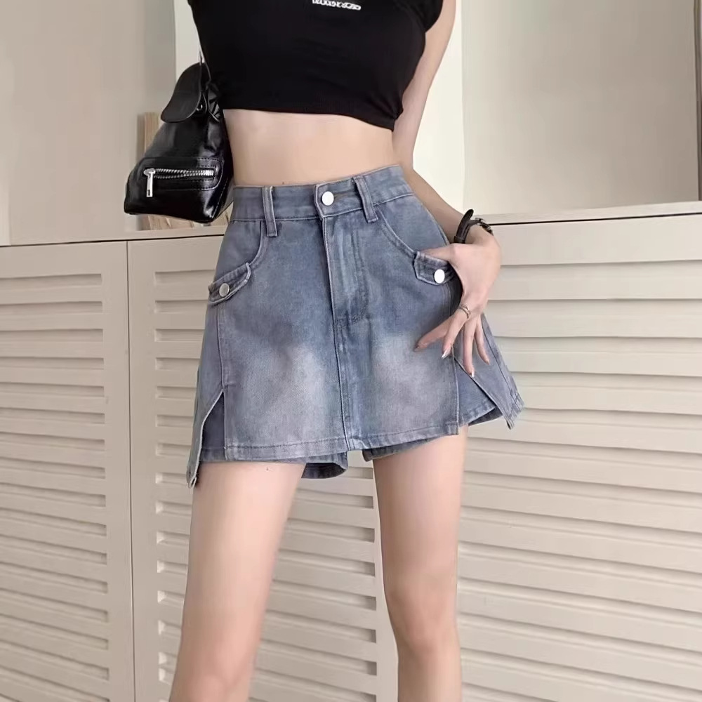 Jupe courte en jean amincissante pour femme, mode printemps-été, coupe trapèze fine, sexy, pour femmes rondes, décontractée, respirante, idéale pour les voyages