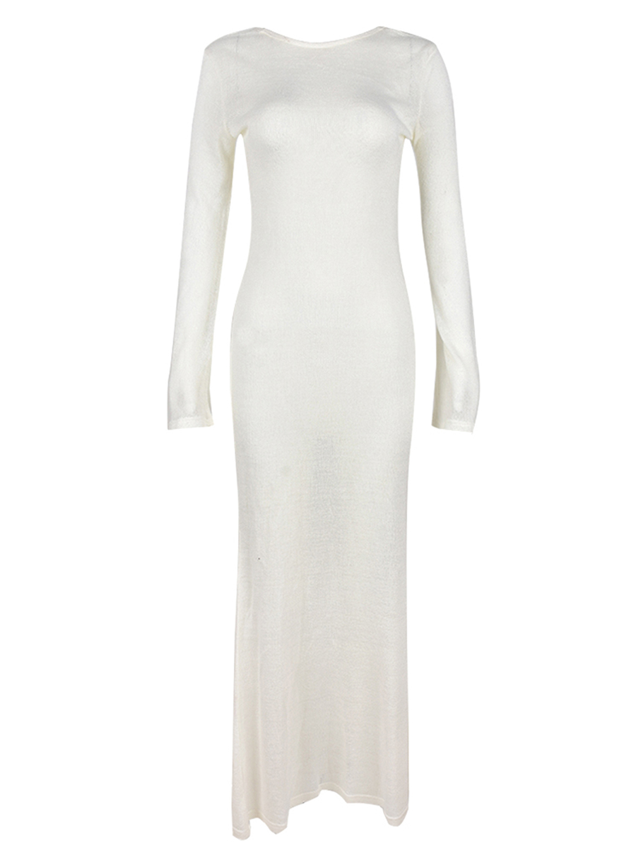 Robe longue de plage pour femme, style mode, à manches longues, col rond, transparente, anti-UV, couleur unie, dos nu, pour l'été