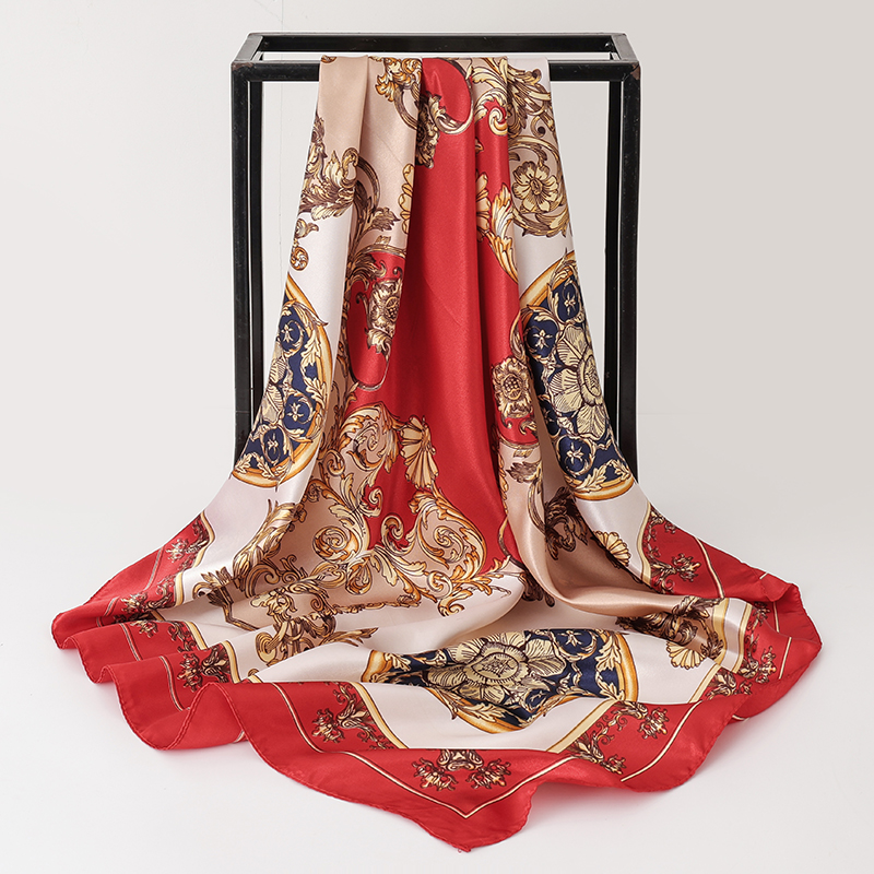 Marque de luxe, Foulard carré en soie 90*90cm, Châle pour femme, Foulard imprimé, Foulard de tête pour femme, Foulard en satin, Bandana, Foulards de plage et hijab