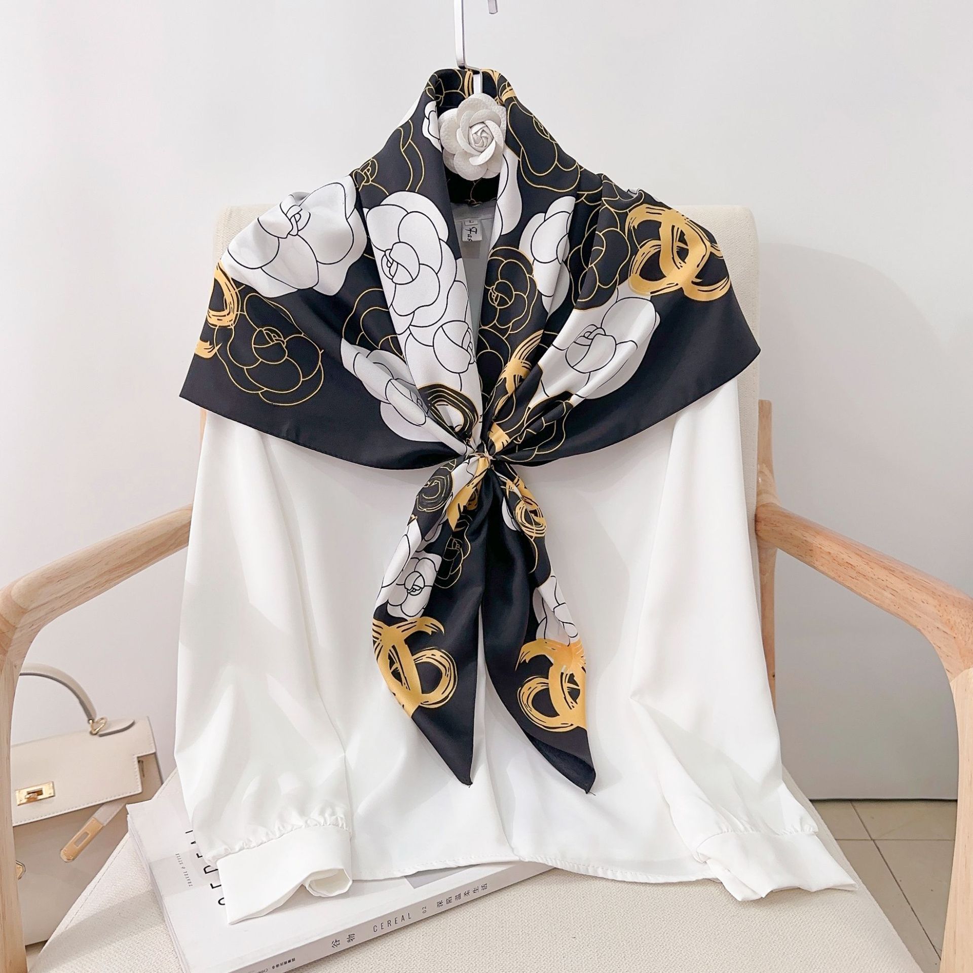 Écharpe en sergé de camélia pour femme, foulard de plage, crème solaire, châle féminin, hijab pour cheveux, enveloppes de la présidence, bandanda, 90cm, mode