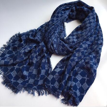Écharpe de Luxe en Coton Doux pour Homme et Femme, Châle Rond Jacquard Tissé, Long, Bleu avec Glands, 60x185cm