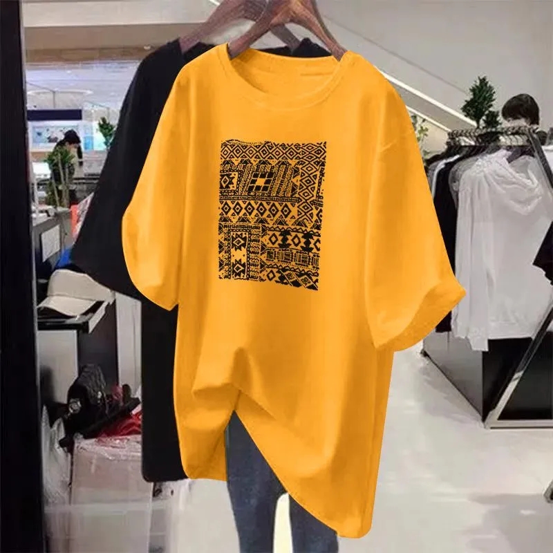 Grande taille 5XL 150KG femmes été t-shirt dessin animé col rond manches courtes t-shirts ample surdimensionné hauts noirs