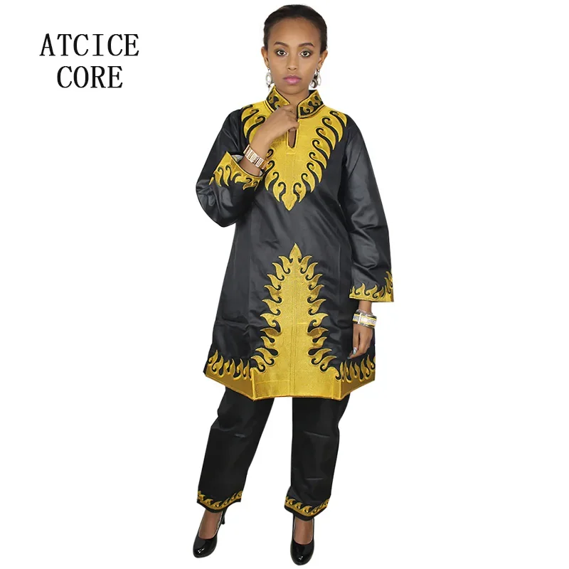 Robes africaines au design brodé Bazin, haut avec pantalon, vêtements africains