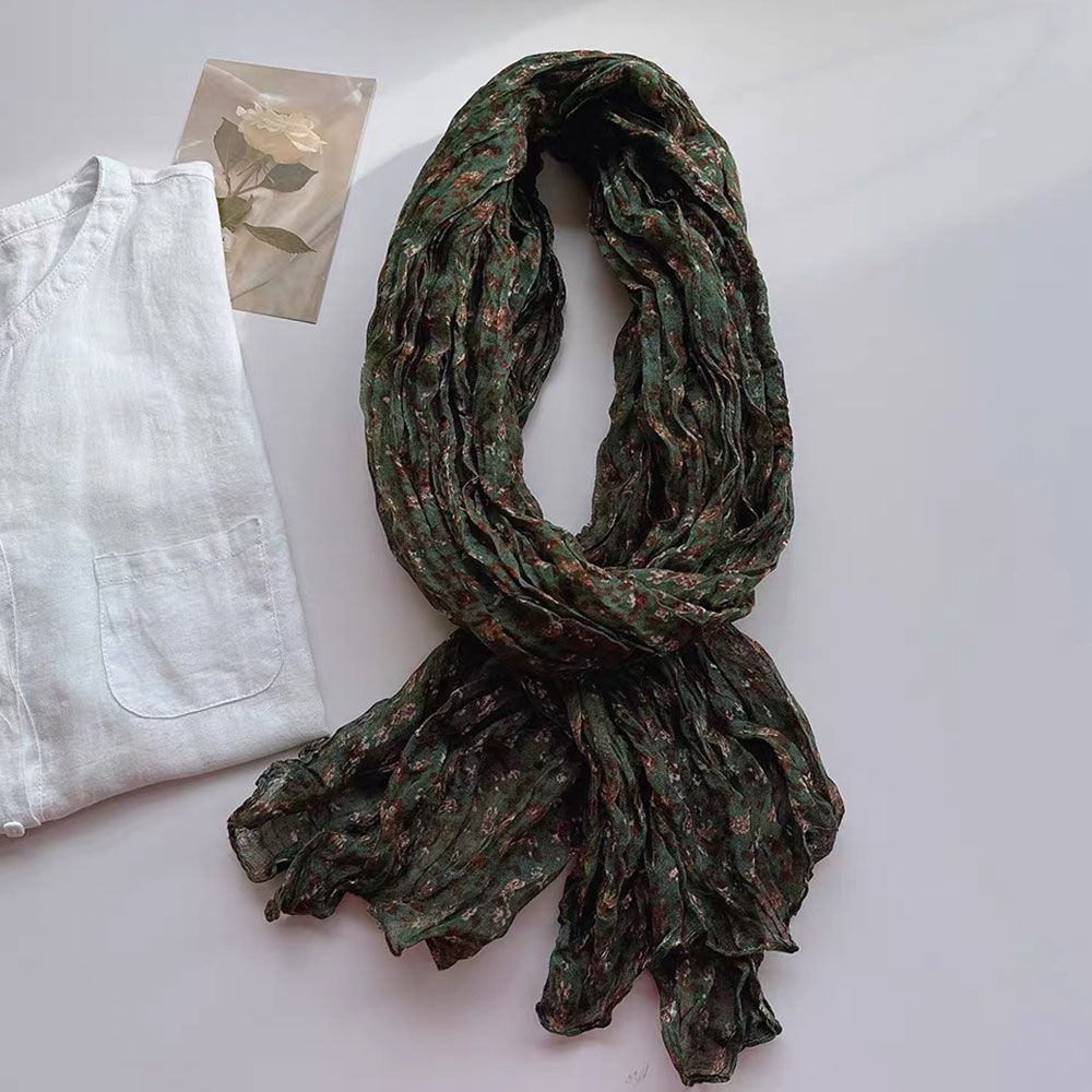 Hijab en coton et lin, fin, respirant, imprimé floral, foulard polyvalent, petit foulard floral, foulard polyvalent pour la tête