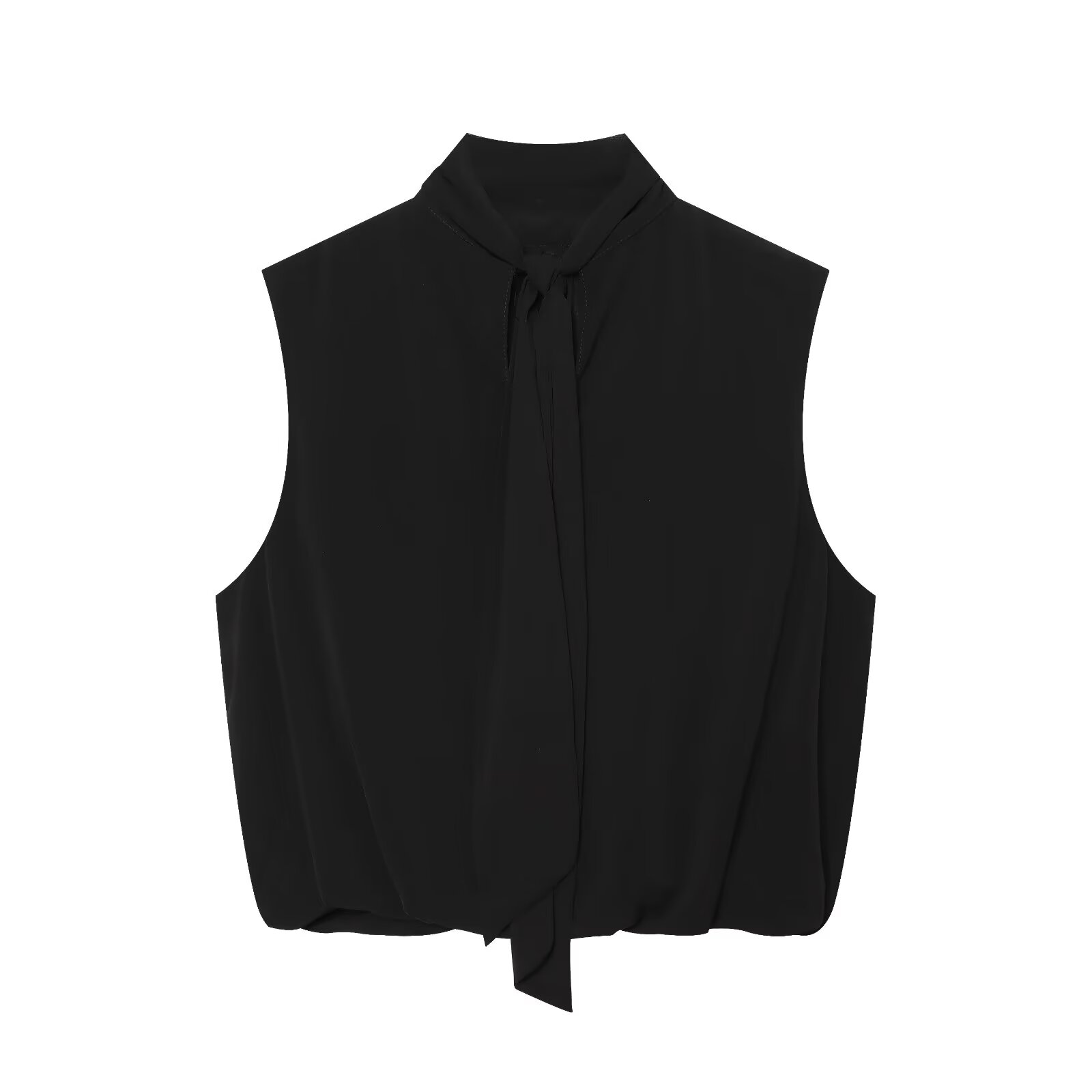 Nouvelle Collection Printemps-Été 2026 : Haut Plissé Ballon pour Femme avec Nœud, Col Montant, Sans Manches, Élégant et Simple