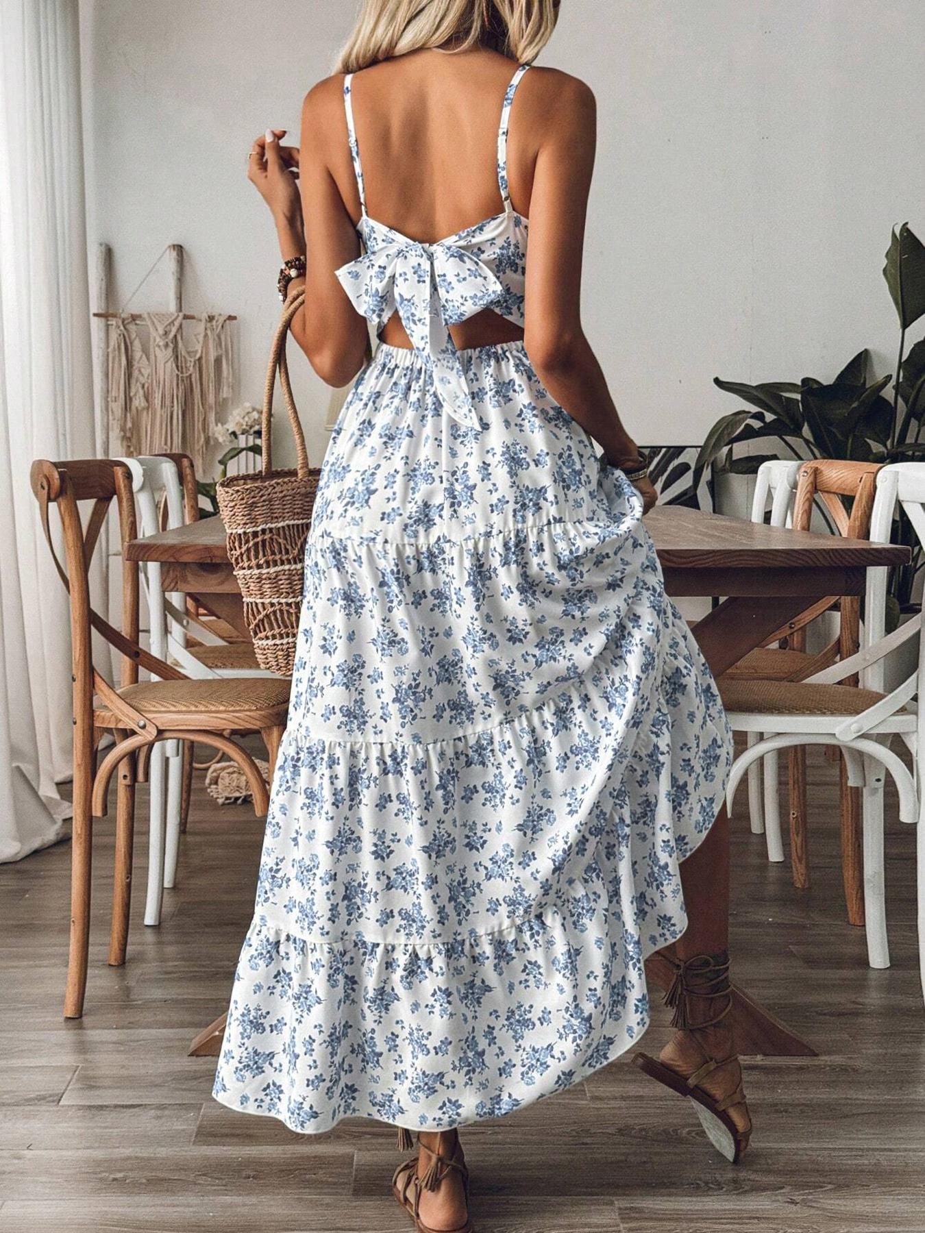 Robe à bretelles imprimé Floral pour femmes, jupe décontractée à bord froncé, adaptée à un usage quotidien décontracté, robe pour dames