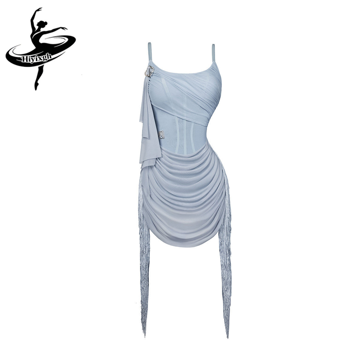 Robe de danse latine bleue à franges pour femmes, tenue de spectacle de danse latine pour adultes, vêtements professionnels de danse Chacha