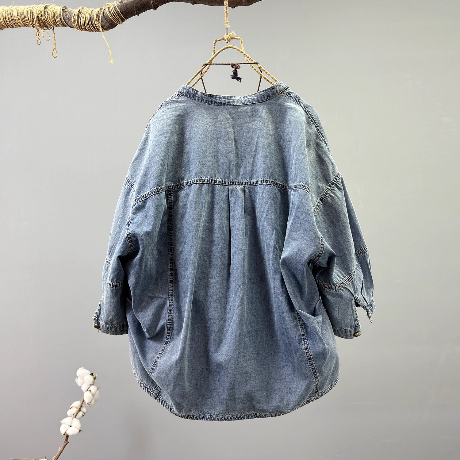 Chemises et chemisiers en denim pour femmes, mode Harajuku, été automne, style japonais, demi-manches, hauts amples en jean