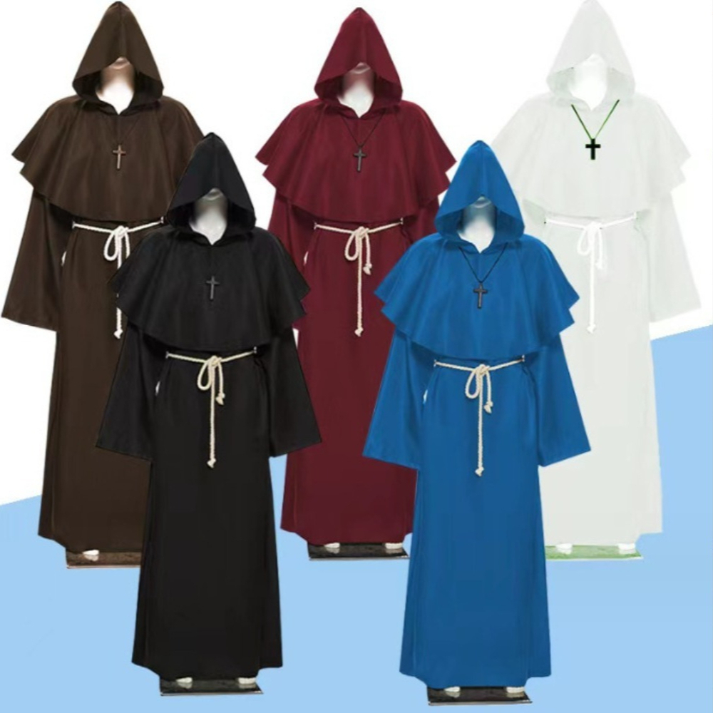 Robe longue médiévale à capuche pour moine, frère, prêtre, sorcier, unisexe, adulte, ample, tenue de scène pour mascarade, fête à thème, Halloween, cosplay