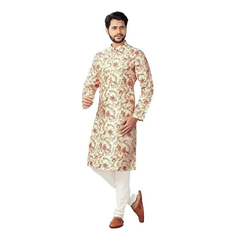 Luxe décontracté islamique arabe Abaya Robe style National imprimé ethnique col montant jeunesse mi-longue chemise manteau hommes musulmans Kurta