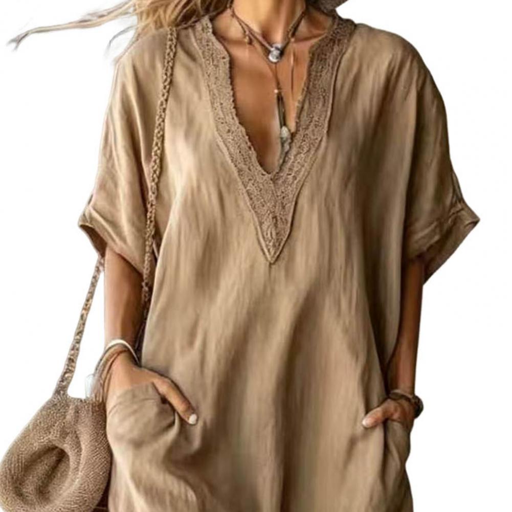 Robe décontractée élégante pour femme, robe plissée fluide, robe unie tendance, robes longues d'été, robe longue à col en V, robe courte élégante