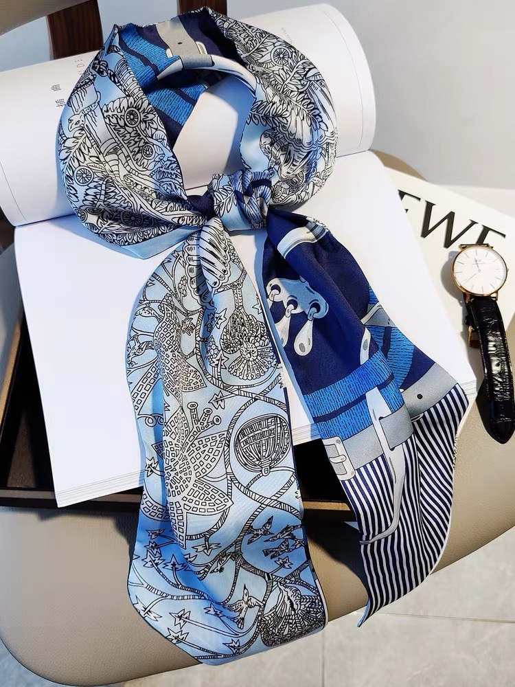 Écharpe bandeau imprimée tendance pour femme, cravate, sac avec ruban, écharpe en satin, écharpe ajustée pour femme, ceinture florale, 2025
