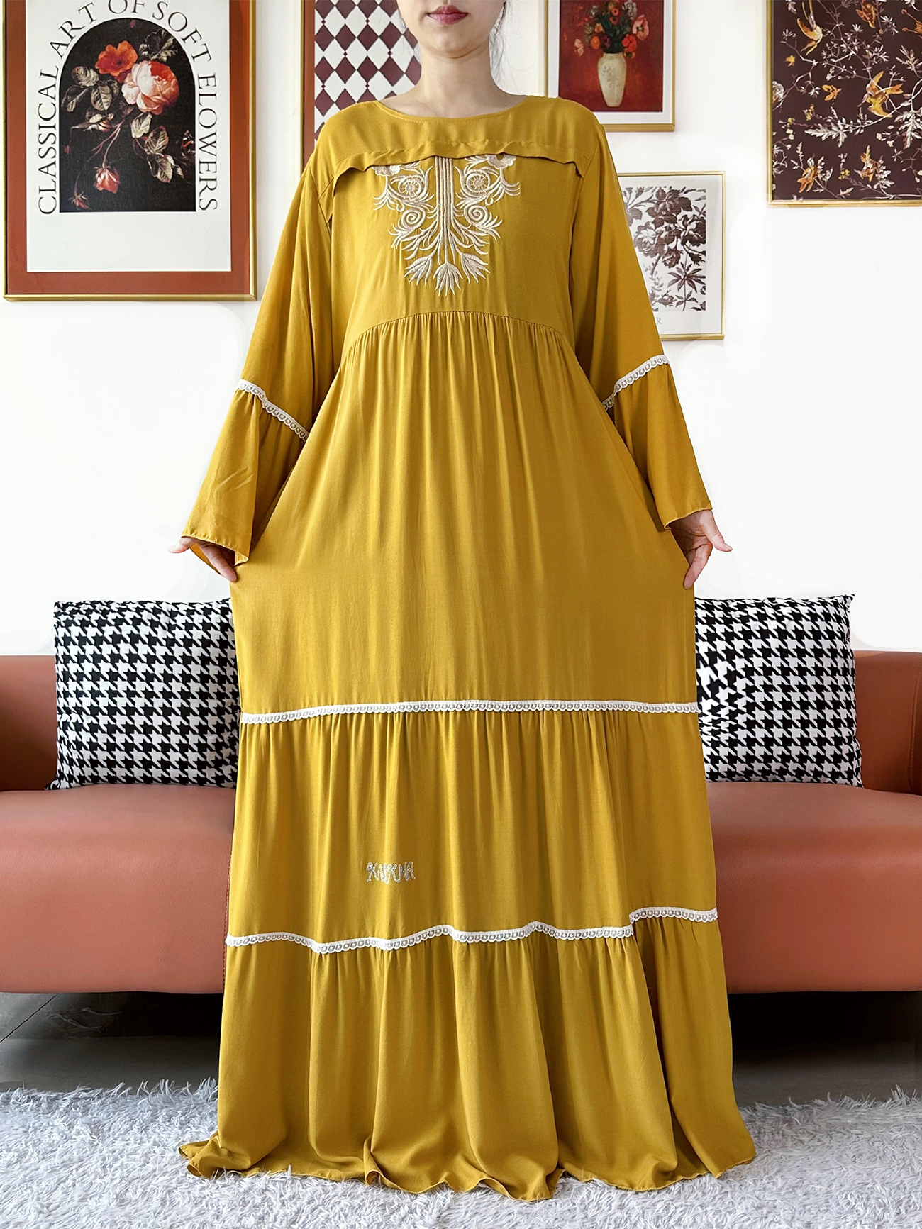 Nouvelle Abaya Kashkha en Coton Brodé Solide 2026, Robe Africaine pour Femme, Vêtement Islamique, Robe Ample Turque Musulmane, Ramadan