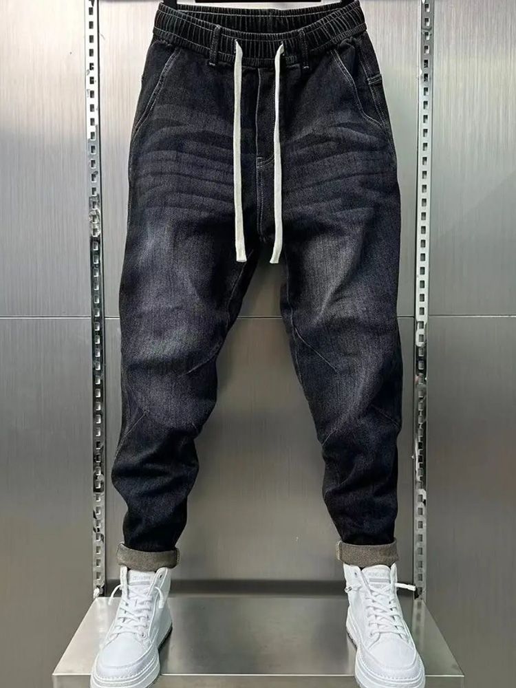 Hommes Harem cordon jean Cool décontracté Stretch taille élastique pantalon mâle Denim pantalon Hip Hop coréen Harem Joggers Cargo jean