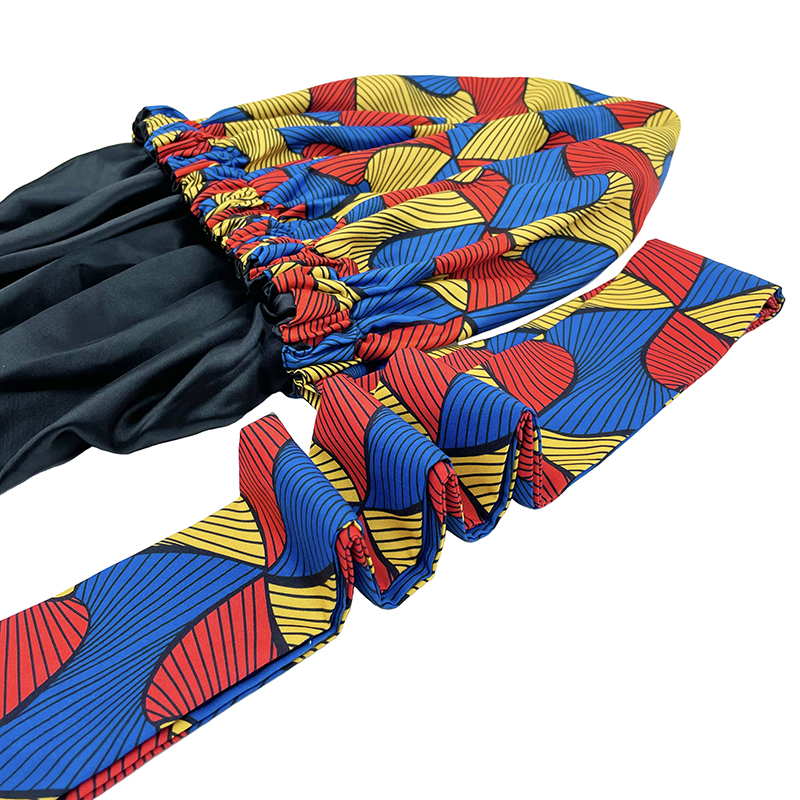 Bonnet en Satin imprimé africain de grande taille avec longue enveloppe de ruban Double couche couvre-chef motif Ankara femmes couverture de cheveux casquette d'enveloppement de cheveux