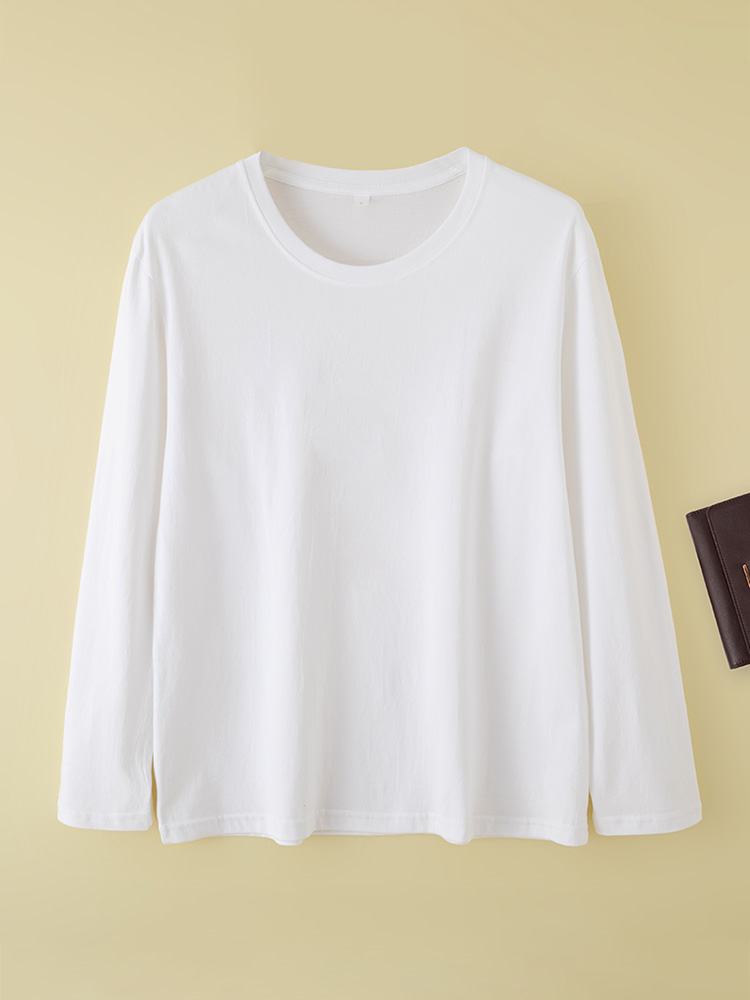 Femmes T-shirts à manches longues solide haut col en o coton blanc chemises à fond printemps automne T-shirts Harajuku T-shirts t-shirt ample