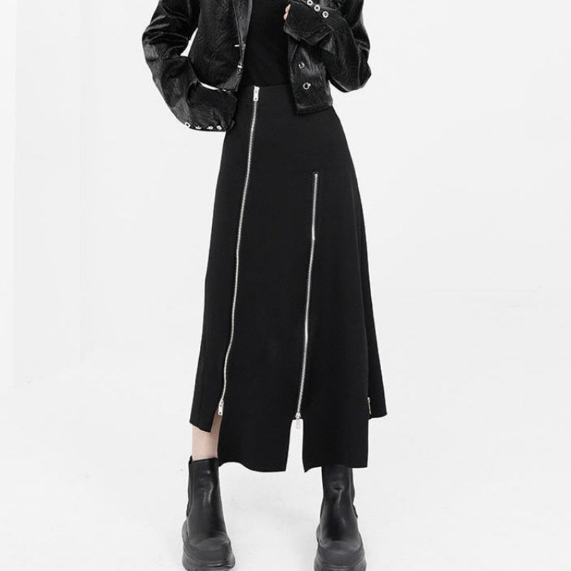 Jupe taille haute pour femme, style punk Harajuku, irrégulière, fermeture éclair, gothique, noir, hip hop, streetwear