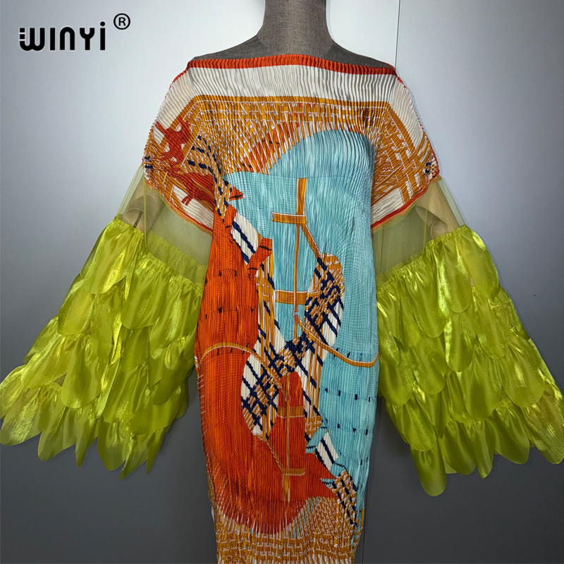 Robe plissée élastique WINYI, tenue de plage, kaftan bohème, abaya, robe de soirée de luxe de Dubaï, robe longue musulmane pour femme, robe de soirée