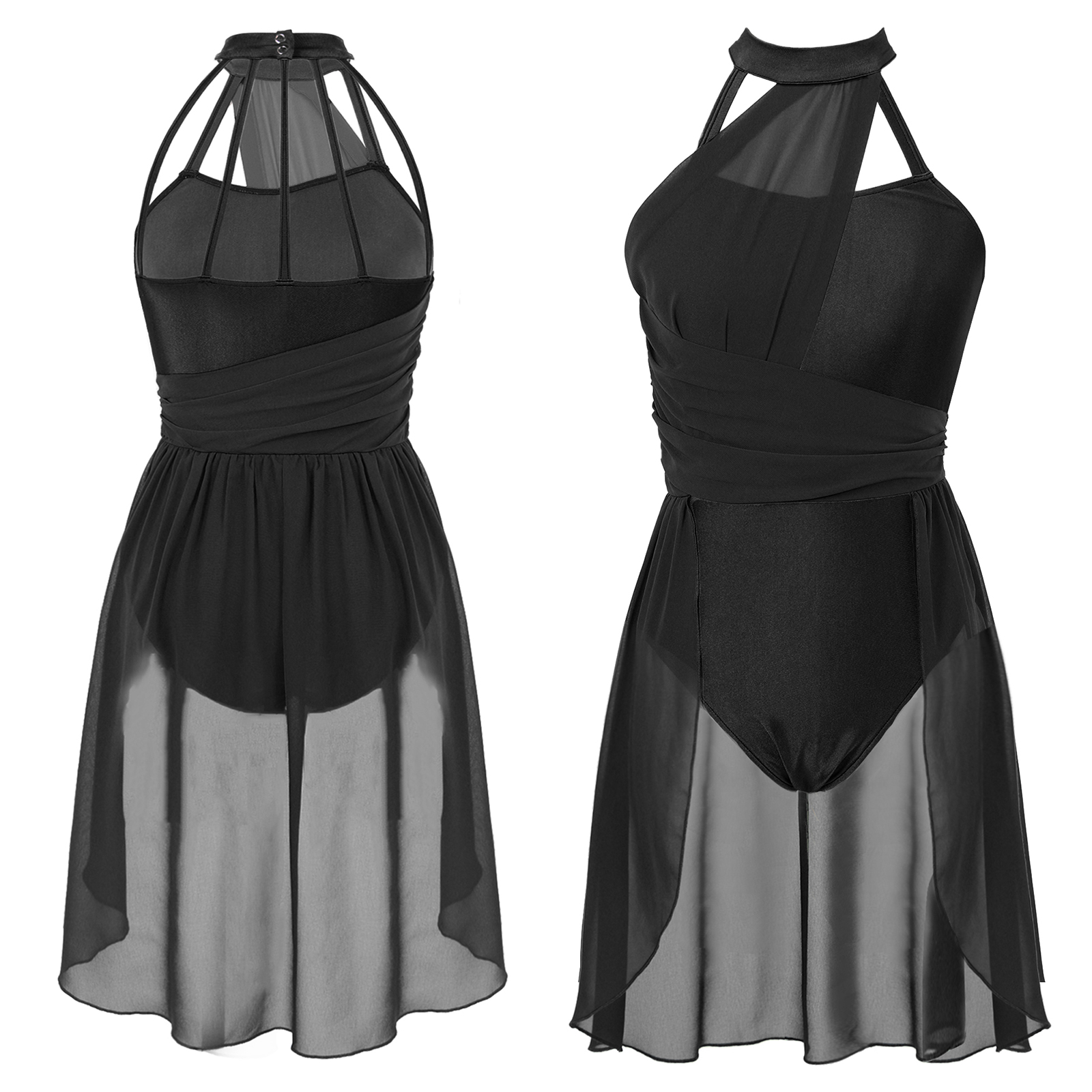 Robe de danse lyrique de Ballet sans manches pour femmes, en mousseline de soie creuse, justaucorps de danse contemporaine, Costume de spectacle sur scène