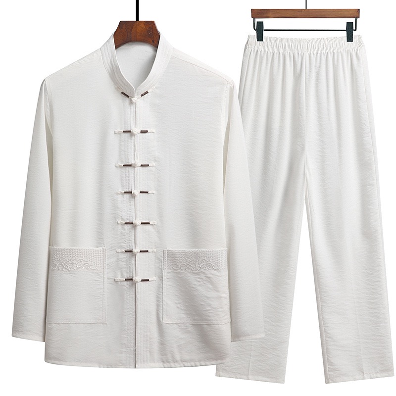 Ensemble de vêtements traditionnels chinois pour hommes, chemise d'automne en lin avec boucle, Kung Fu, haut rétro Oriental, pantalon Tai Chi, uniformes respirants Hanfu