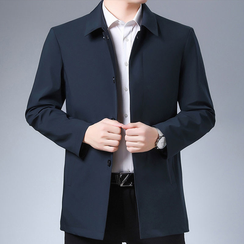 Vestes coupe-vent d'affaires décontractées pour hommes, manteaux de marque de qualité supérieure, Trench-Coat de printemps pour hommes, couleur unie, veste mi-longue pour hommes