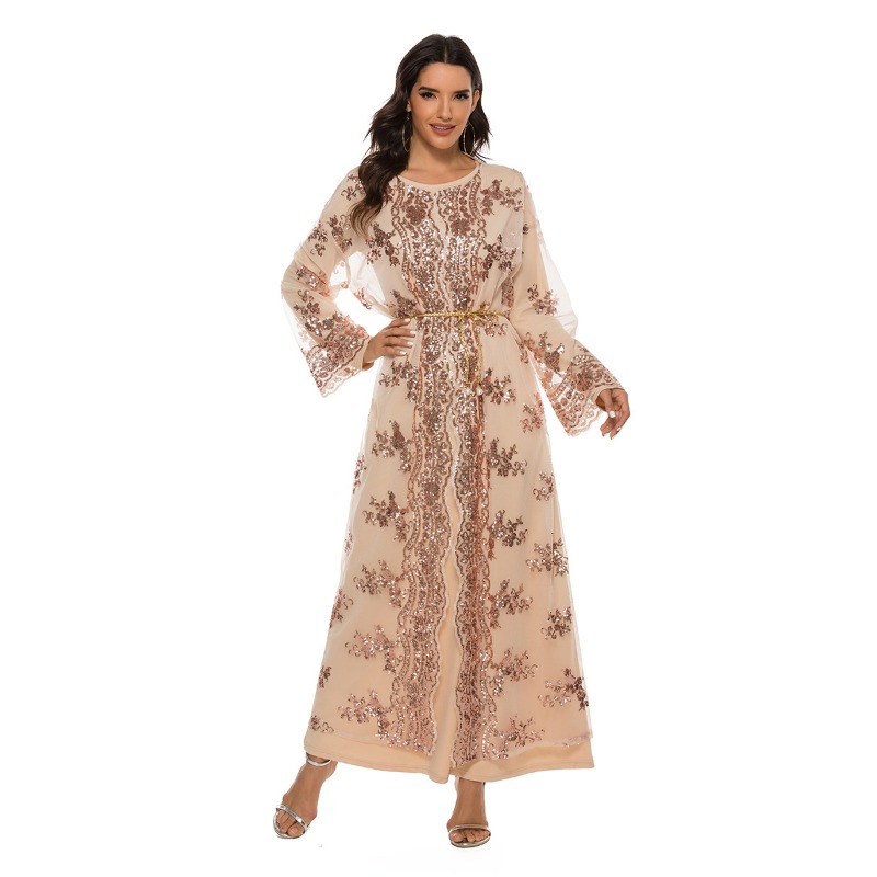 Musulman perlé paillettes Sexy brodé dubaï turquie dames Cardigan mode femmes Islam robe à manches longues à travers maille voir manteau