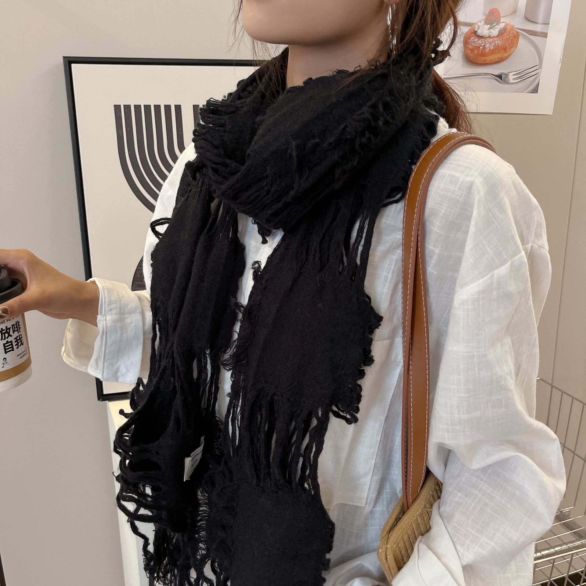 Écharpe Vintage à pampilles déchirées pour hommes et femmes, nouvelle mode japonaise d'automne rétro, Hip Hop Punk Y2k, cache-cou, 4 couleurs, 2025