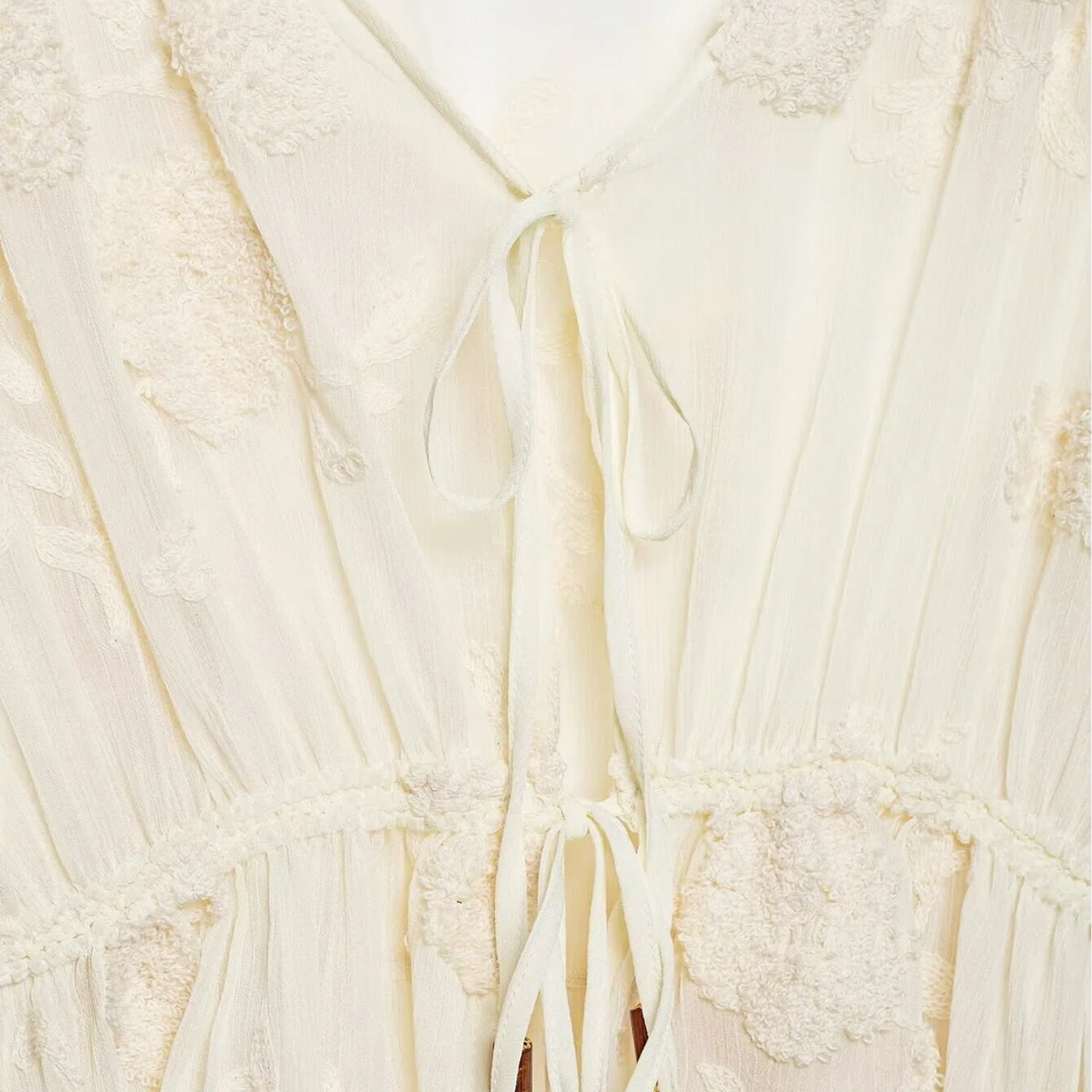 Chemisier d'été transparent pour femme, coupe ample, brodé, col en V, manches longues, avec ceinture à nouer, respirant, décontracté