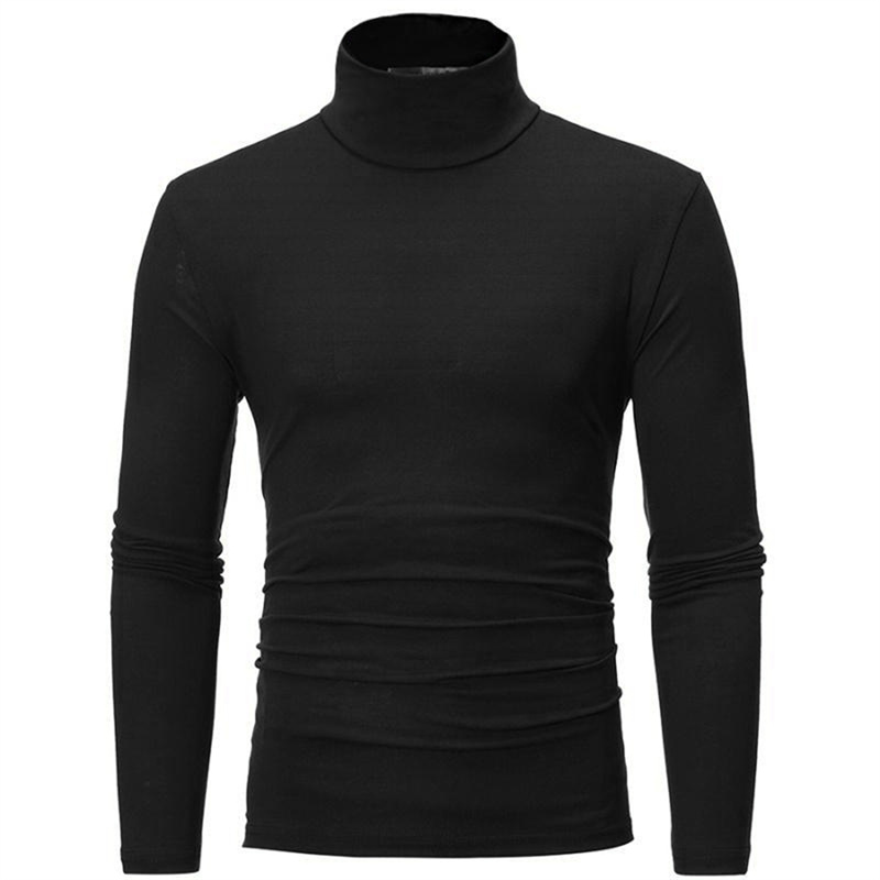 Mode hommes décontracté coupe ajustée basique col roulé col haut pull mâle automne printemps mince hauts basique fond plaine T-shirt