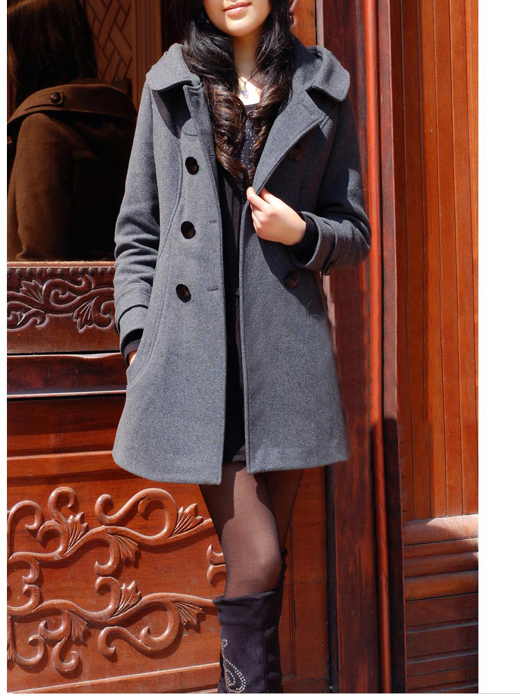 Manteau en laine mi-long chaud pour femme, veste en coton à manches longues avec capuche, vêtements d'extérieur à Double boutonnage, mode hiver