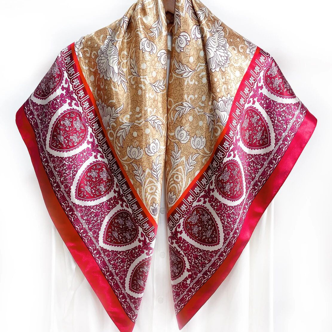 Foulard carré en satin de soie pour femme, 90x90cm, printemps-été, écharpe de plage, bandana, bandeau pour cheveux