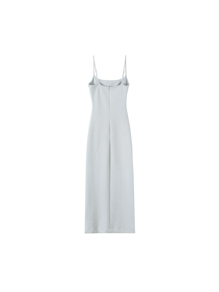 Femmes mode avant Vent doux à bretelles robe mi-longue col droit fines bretelles robes féminines robes Mujer