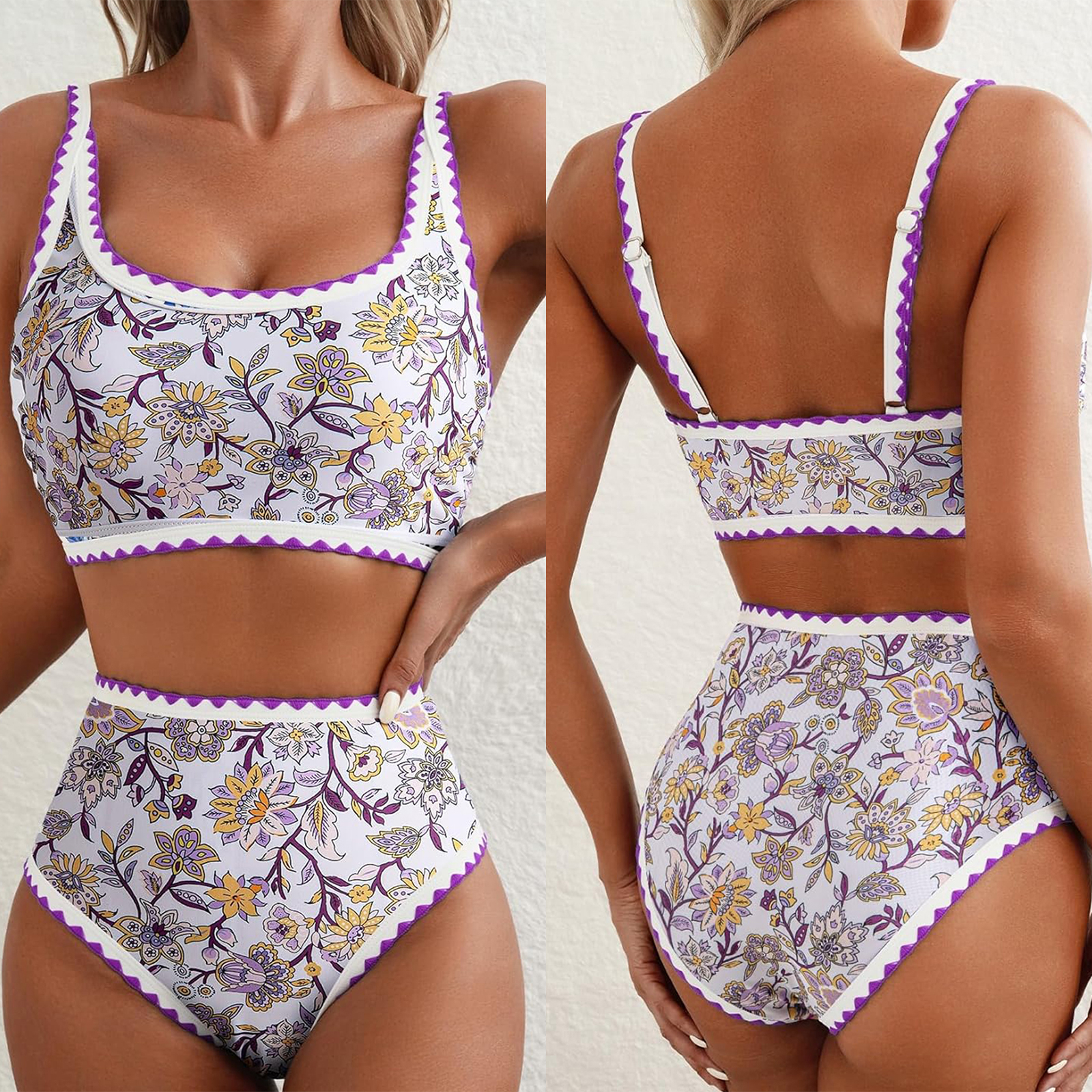 Maillot de bain 2 pièces Vintage pour femmes, imprimé Floral, col en U, soutien-gorge et slip taille haute, ensemble pour l'été, vêtements de plage