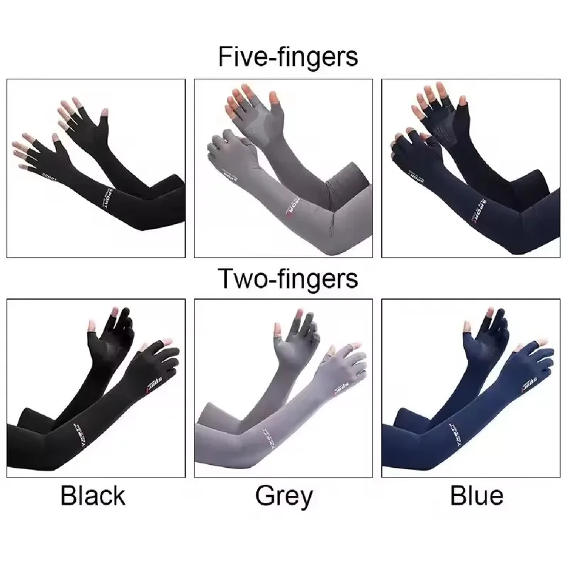 Manchons en soie glacée pour femmes et hommes, protection solaire estivale, respirants, antidérapants à deux doigts, pour la pêche, le cyclisme, la conduite, chauffe-bras