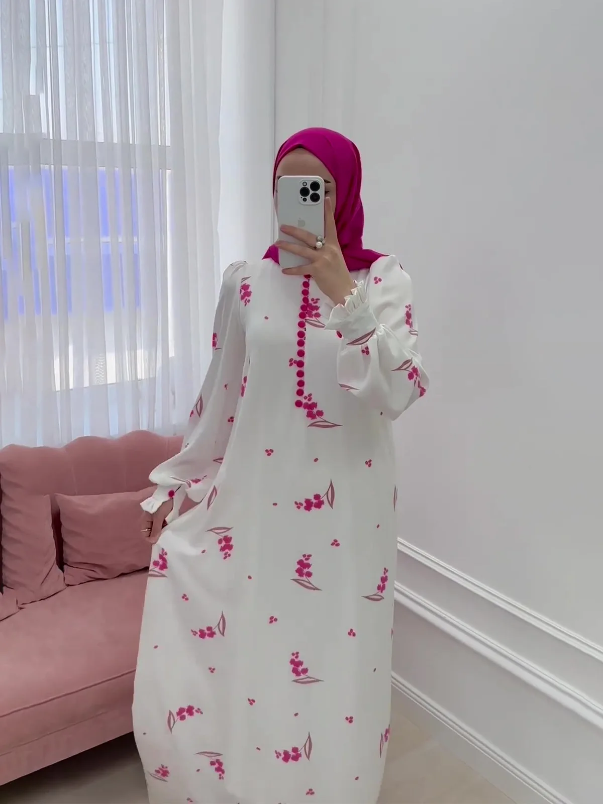 Robe de soirée musulmane Eid pour femmes, imprimé doux, longue, boutons, Ramadan, maroc, dubaï, turquie, Jalabiya, 2024