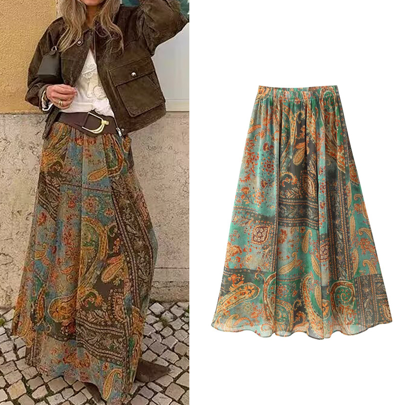 Jupe longue mi-mollet plissée taille haute pour femme, coupe ample, style décontracté vintage, imprimée, toutes saisons, pour les fêtes, Nouveauté 2026