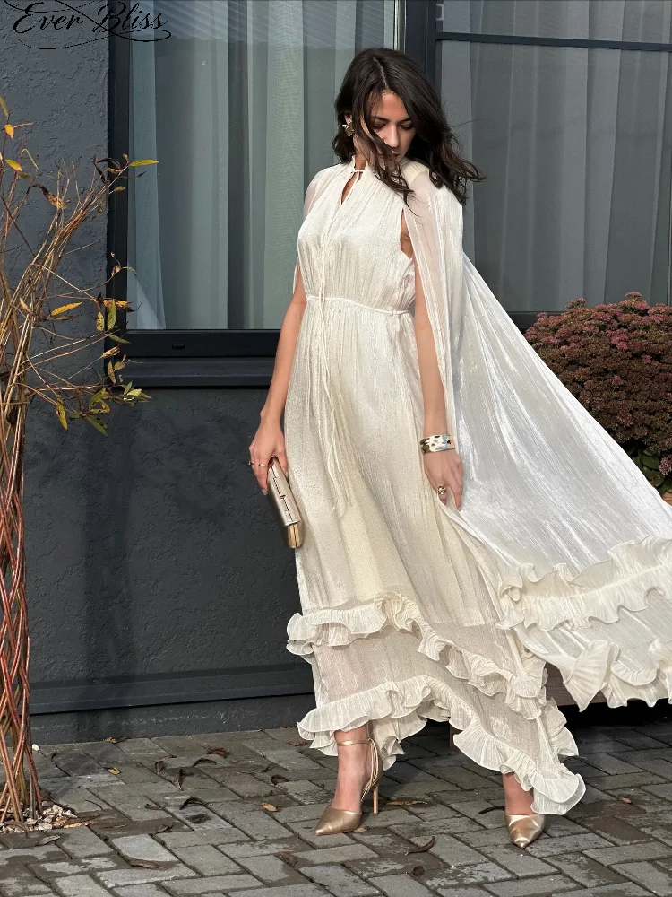 Robe Maxi à volants multicouche pour femmes, couleur unie, élégante, sans manches, épaules dénudées, taille haute, nouvelle collection Chic, robes de soirée de vacances