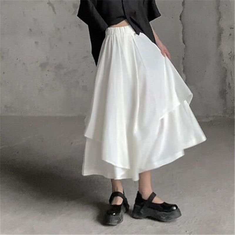 Femmes jupes gothique jupes irrégulières pantalons femmes taille haute blanc noir jupes longues femme jupes plissées Culottes femmes vêtements