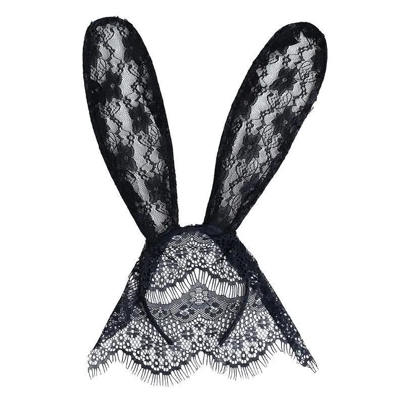 Bandeau oreilles de lapin noir et blanc, masque en dentelle, cerceau d'oreille de lapin, décoration de fête, Rhcosplay, costume d'Halloween, bandes de sauna