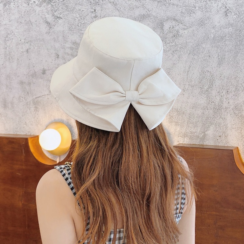 Chapeau seau à gros nœud papillon pour femmes, couleur unie, Protection solaire à large bord, casquette de pêcheur Panama, douce fille, voyage, visières de plage