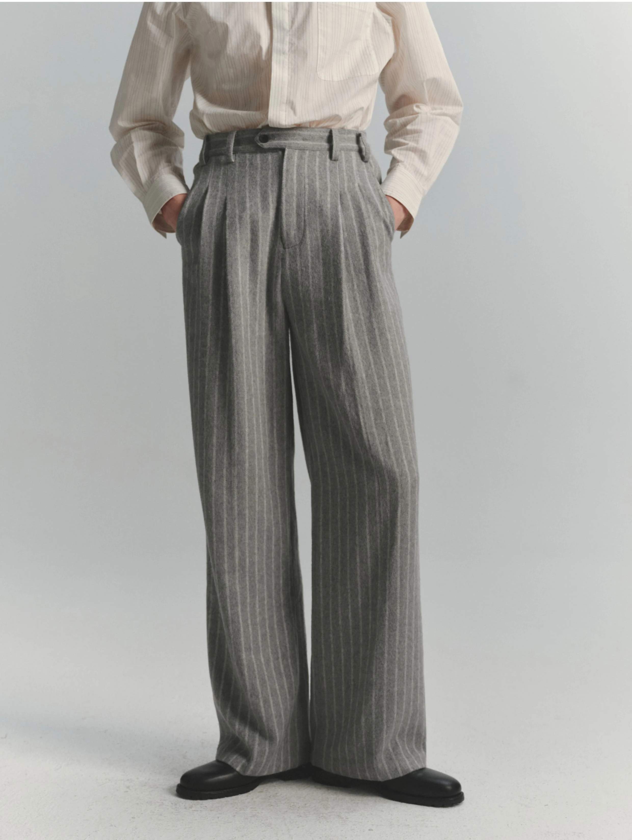 Pantalon de ville rayé pour homme, style Old Money, coupe large, ample, plissé, décontracté, à fines rayures, taille élastique, vintage