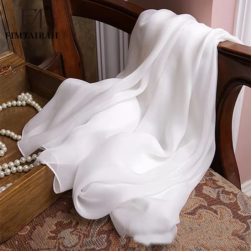 Écharpe en soie pure et véritable pour femme, foulard pour femme, blanc, solide, document, marque de luxe, automne, hiver, printemps, été, 600, 100%