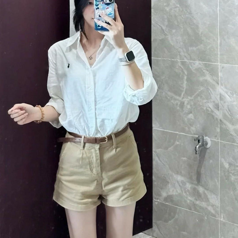 Short droit en Denim extensible pour femmes, kaki, décontracté, assorti avec tout, coréen, Simple, avec ceinture, pantalons courts chauds, été