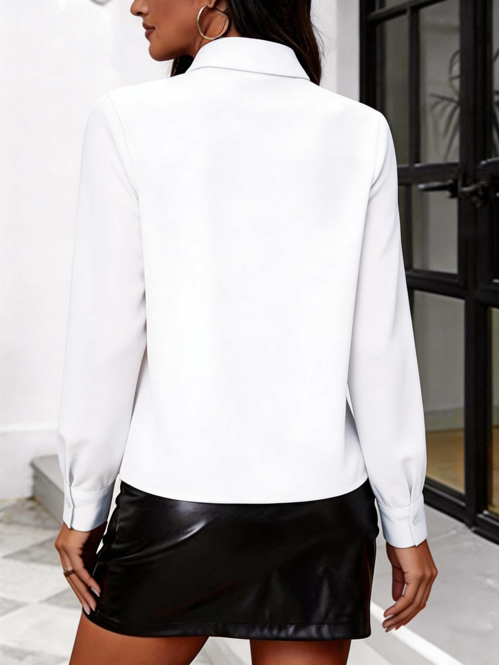 Chemise pour femmes de style européen et américain avec bordure à volants et manches longues ajustées