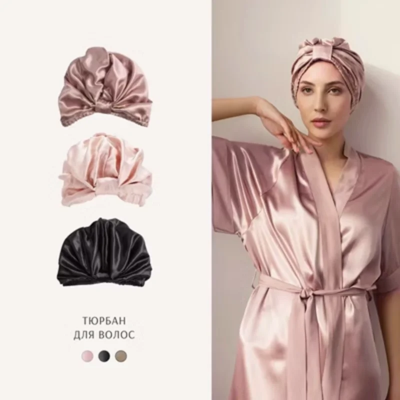 InjTurban pour femme, bonnet pour dormir, double couche, tête arrondie, mûrier, pur naturel, 19 Momme, 100