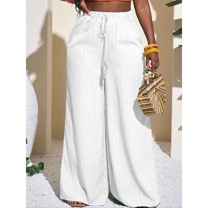 Pantalon à jambes larges de couleur unie pour femmes, pantalon confortable et décontracté pour un usage quotidien, bas pour dames, grande taille 1XL-5XL