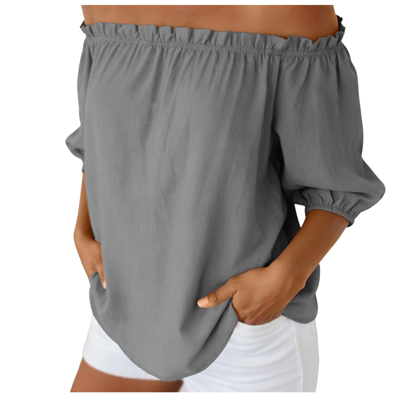 Hauts d'été pour femmes, en coton et lin, à épaules dénudées, coupe ample, style bohème, décontracté, pour le quotidien, Blusa Feminina