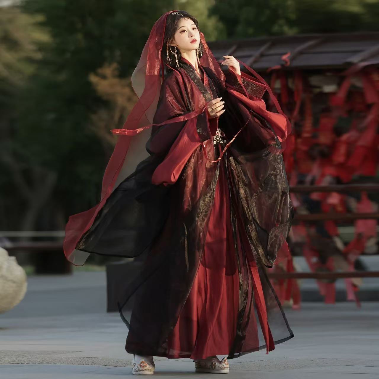 Robe longue traditionnelle Hanfu pour femmes, période de guerrier pré-ancienne, noire et rouge, classique, soldat Mulan, vêtements de Cosplay pour Halloween