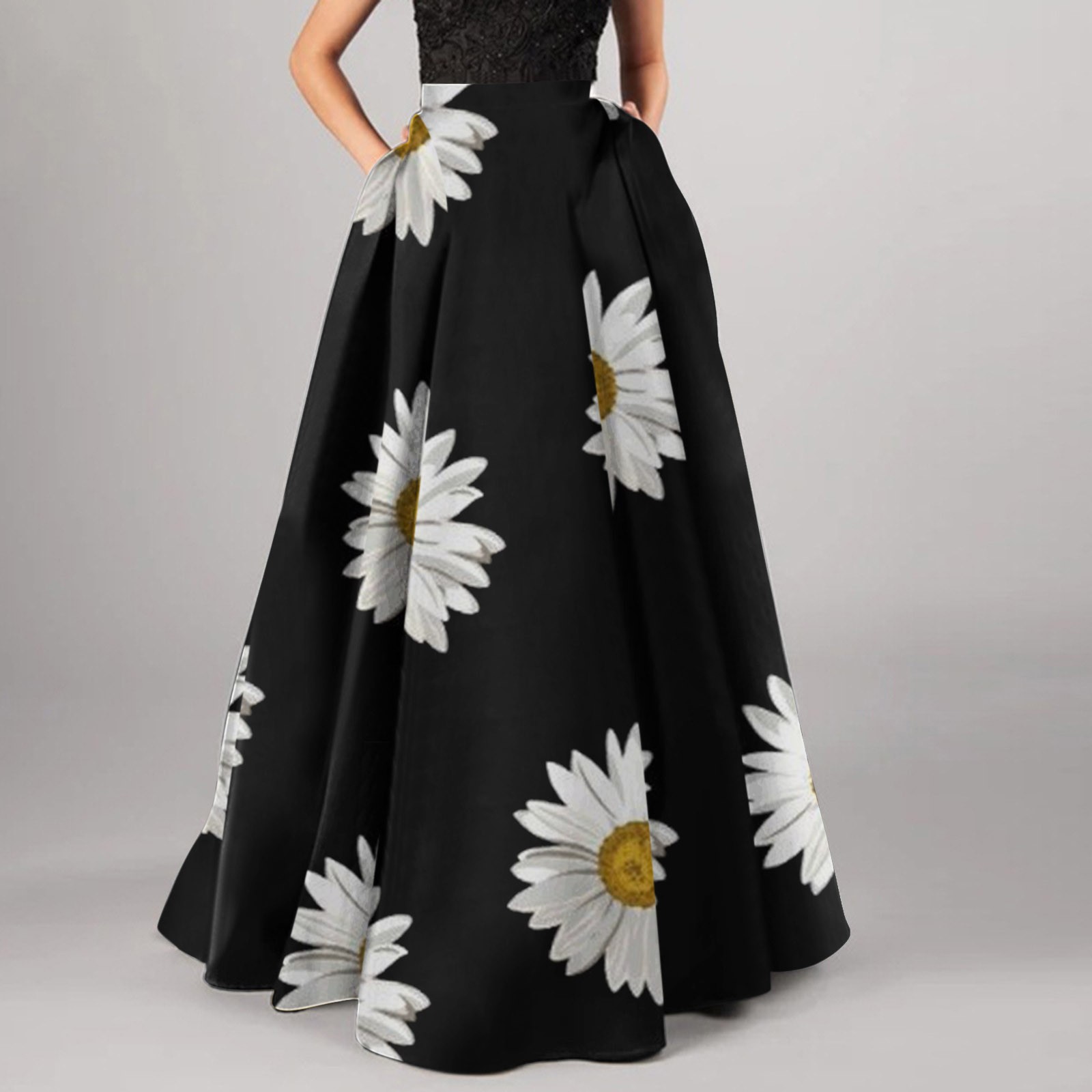 Bohème imprimé fleuri jupes Maxi pour les femmes taille haute fête plage poche longues jupes plissées pour les femmes grande taille Юбка Ж Dönalı