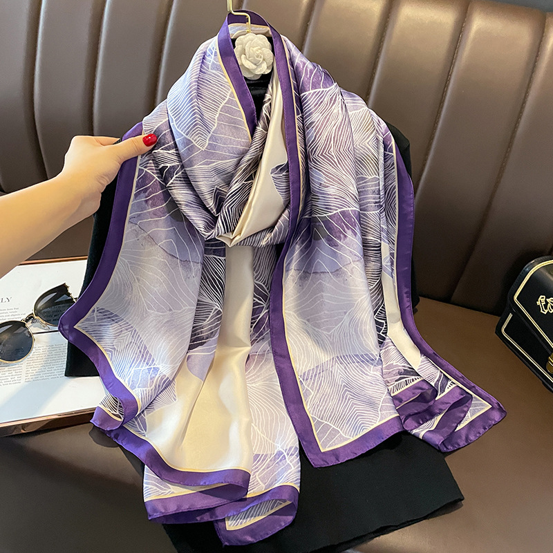 Écharpe de Luxe à Motif Floral pour Femme, Châle Enveloppant, Hijab, Bande de Sauna, Foulard, Étoles de Plage, 100% x 90cm, 180